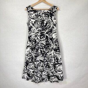Ellen Tracy Black And White Floral Sleeveless Fit And Flair Dress 8